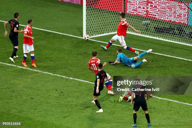 Andrej Kramaric of Croatia hits the post during the 2018 FIFA World Cup Russia Quarter Final match between Russia and Croatia at Fisht Stadium on...