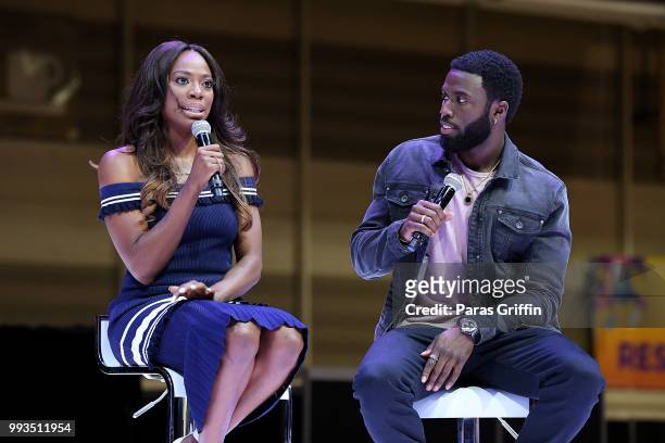Yvonne Orji and Y'lan Noel speak onstage during the 2018 Essence Festival presented by Coca-Cola at Ernest N. Morial Convention Center on July 7,...