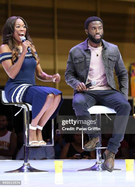 Yvonne Orji and Y'lan Noel speak onstage during the 2018 Essence Festival presented by Coca-Cola at Ernest N. Morial Convention Center on July 7,...