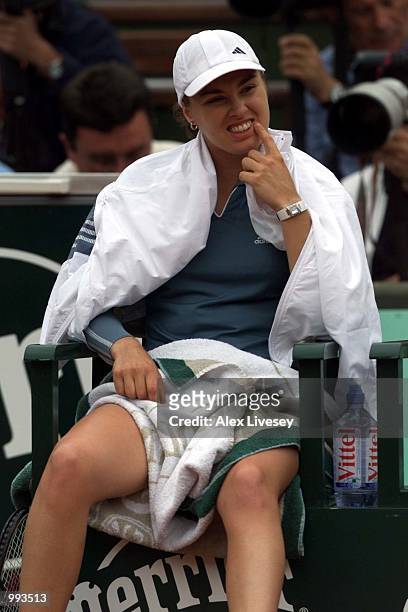 Martina Hingis of Switzerland after losing her Semi final match against Jennifer Capriati of the USA during the French Open Tennis at Roland Garros,...