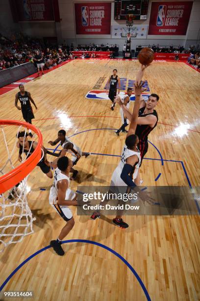 Georgios Papagiannis of the Portland Trail Blazers shoots the ball against the Utah Jazz during the 2018 Las Vegas Summer League on July 7, 2018 at...