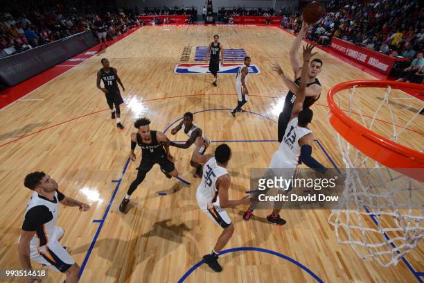 Georgios Papagiannis of the Portland Trail Blazers shoots the ball against the Utah Jazz during the 2018 Las Vegas Summer League on July 7, 2018 at...