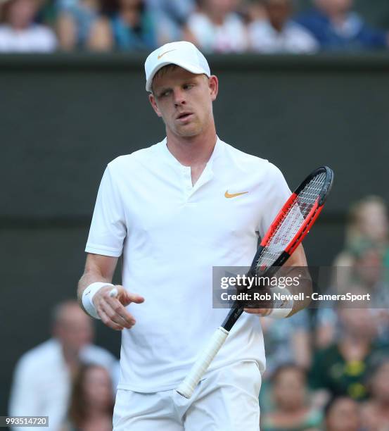 Kyle Edmund during his match against Novak Djokovic in their Men's Singles Third Round match at All England Lawn Tennis and Croquet Club on July 7,...