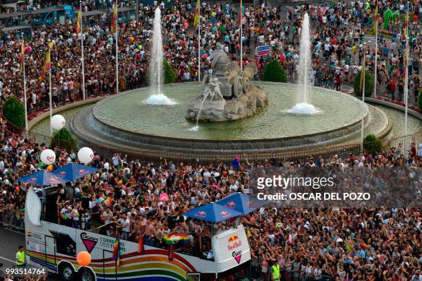 Revellers attend the Gay Pride 2018 parade in Madrid, on July 7 one of the world's biggest.