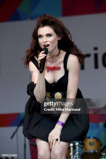 Sophie Ellis-Bextor performs on the Trafalgar Square Stage during Pride In London on July 7, 2018 in London, England. It is estimated over 1 million...