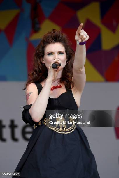 Sophie Ellis-Bextor performs on the Trafalgar Square Stage during Pride In London on July 7, 2018 in London, England. It is estimated over 1 million...