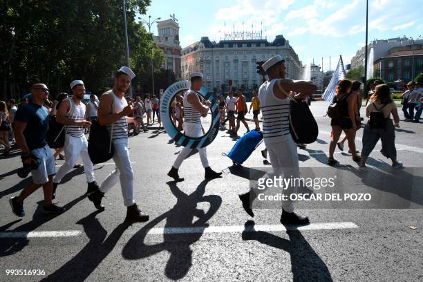 Revellers take part in the Gay Pride 2018 parade in Madrid, on July 7 one of the world's biggest.