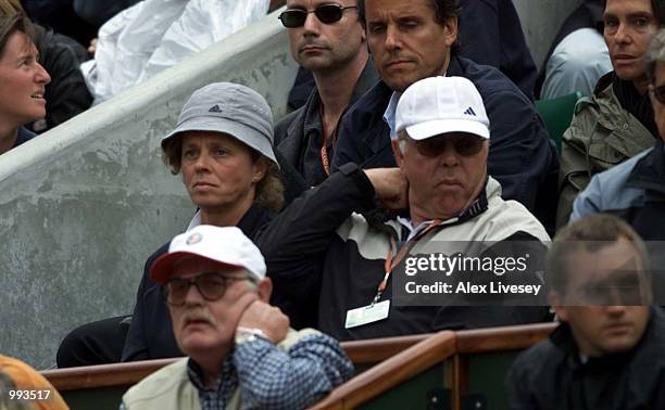 Martina Hingis of Switzerland is watched by her mum in her Semi final match against Jennifer Capriati of the USA during the French Open Tennis at...