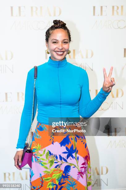 Joy Denalane arrives to attend the Marc Cain Fashion Show during Berlin Fashion Week Spring / Summer 2019 in Berlin, Germany on July 3, 2018.