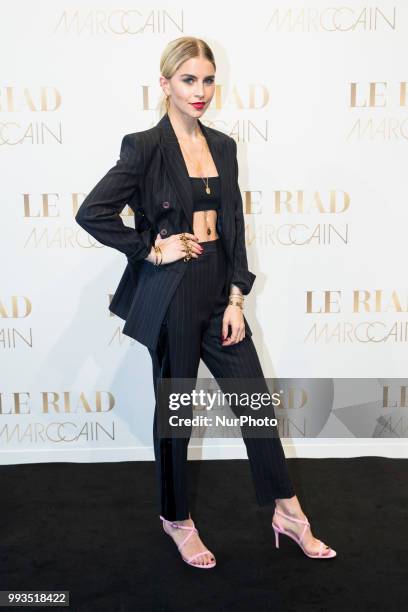 Caro Daur arrives to attend the Marc Cain Fashion Show during Berlin Fashion Week Spring / Summer 2019 in Berlin, Germany on July 3, 2018.