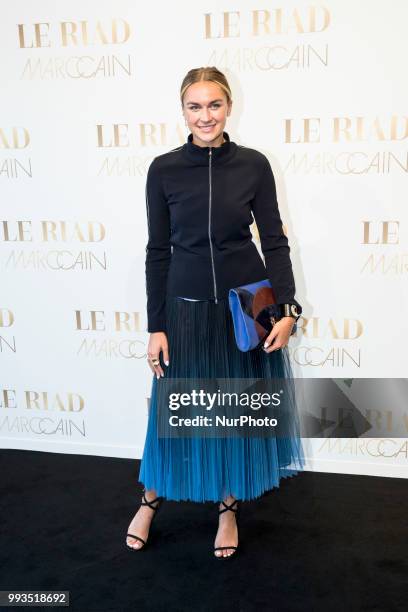 Nina Suess arrives to attend the Marc Cain Fashion Show during Berlin Fashion Week Spring / Summer 2019 in Berlin, Germany on July 3, 2018.