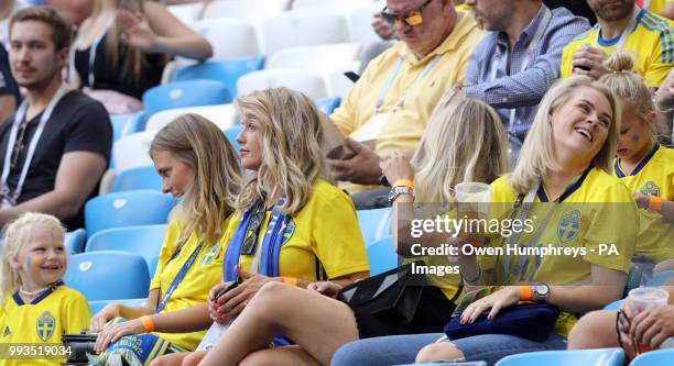 Maja Nilsson , wife of Victor Lindelof, Camilla Sjodahl-Essen , girlfriend of Albin Ekdal and Sanna Dahlstrom , fiance to John Guidetti during the...