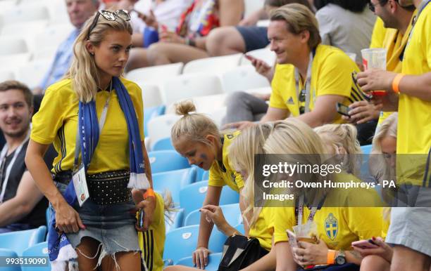 Maja Nilsson , wife of Victor Lindelof, during the FIFA World Cup, Quarter Final match at the Samara Stadium.