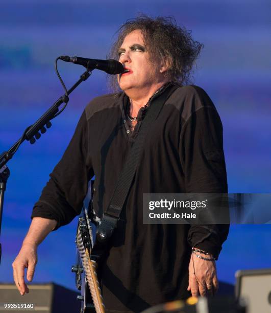 Robert Smith of The Cure performs at Barclaycard present British Summer Time Hyde Park at Hyde Park on July 7, 2018 in London, England.