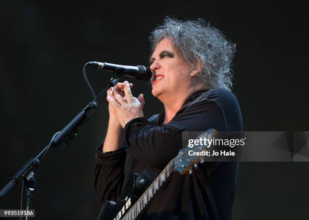 Robert Smith of The Cure performs at Barclaycard present British Summer Time Hyde Park at Hyde Park on July 7, 2018 in London, England.