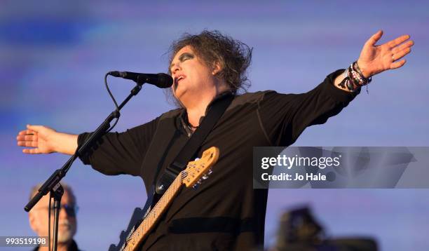 Robert Smith of The Cure performs at Barclaycard present British Summer Time Hyde Park at Hyde Park on July 7, 2018 in London, England.