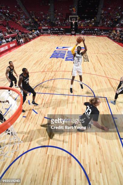 Henry Sims of the Indiana Pacers shoots the ball against the San Antonio Spurs during the 2018 Las Vegas Summer League on July 7, 2018 at the Thomas...
