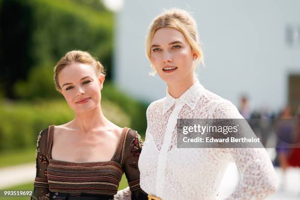 Kate Bosworth and Karlie Kloss , outside Dior, during Paris Fashion Week Haute Couture Fall Winter 2018/2019, on July 2, 2018 in Paris, France.