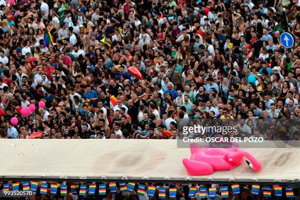 Revellers take part in the Gay Pride 2018 parade in Madrid, on July 7 one of the world's biggest.