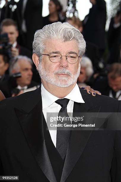 Writer/director George Lucas attends the Premiere of 'Wall Street: Money Never Sleeps' held at the Palais des Festivals during the 63rd Annual...