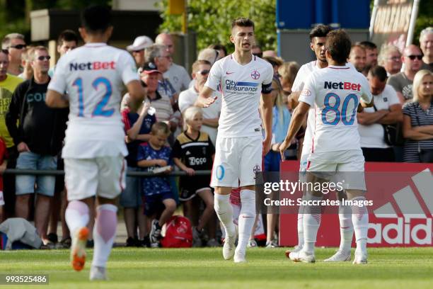 Florin Tanase of Steaua Bucharest celebrates 0-1 with Florinel Coman of Steaua Bucharest, Filipe Teixeira of Steaua Bucharest during the Club...