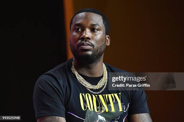 Meek Mill speaks onstage during the 2018 Essence Festival presented by Coca-Cola at Ernest N. Morial Convention Center on July 7, 2018 in New...