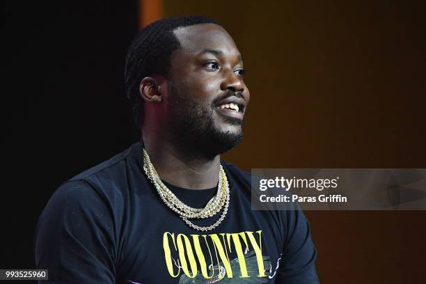 Meek Mill speaks onstage during the 2018 Essence Festival presented by Coca-Cola at Ernest N. Morial Convention Center on July 7, 2018 in New...