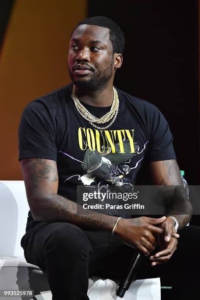 Meek Mill speaks onstage during the 2018 Essence Festival presented by Coca-Cola at Ernest N. Morial Convention Center on July 7, 2018 in New...