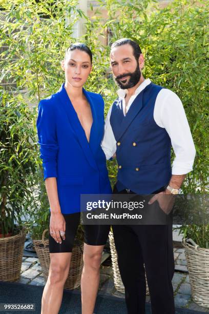 Rebecca Mir and her husband Massimo Sinato arrive to attend the Riani Fashion Show during the Mercedes Benz Fashion Week at ewerk in Berlin, Germany...