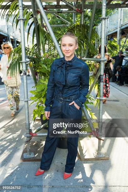 Anna Maria Muehe arrives to attend the Riani Fashion Show during the Mercedes Benz Fashion Week at ewerk in Berlin, Germany on July 4, 2108.