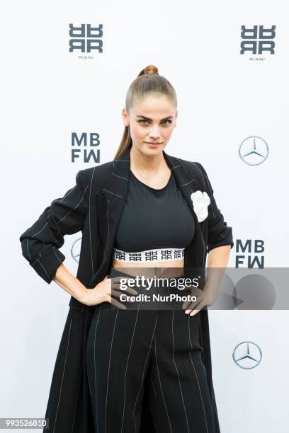 Lisa Tomaschewsky arrives to attend the Riani Fashion Show during the Mercedes Benz Fashion Week at ewerk in Berlin, Germany on July 4, 2108.