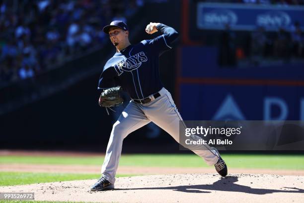 Blake Snell of the Tampa Bay Rays pitches against the New York Mets during their game at Citi Field on July 7, 2018 in New York City.