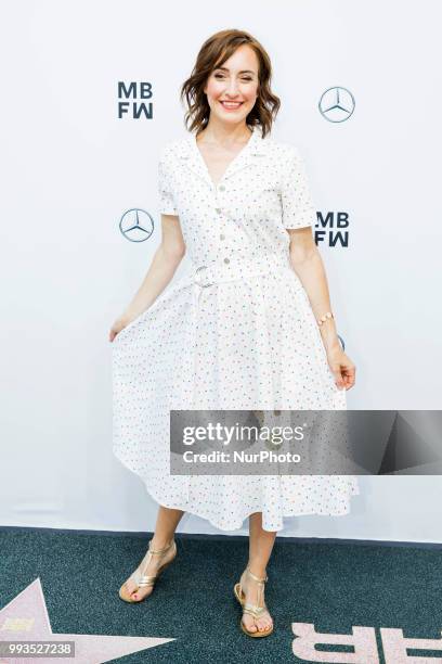 Maike von Bremen arrives to attend the Riani Fashion Show during the Mercedes Benz Fashion Week at ewerk in Berlin, Germany on July 4, 2108.