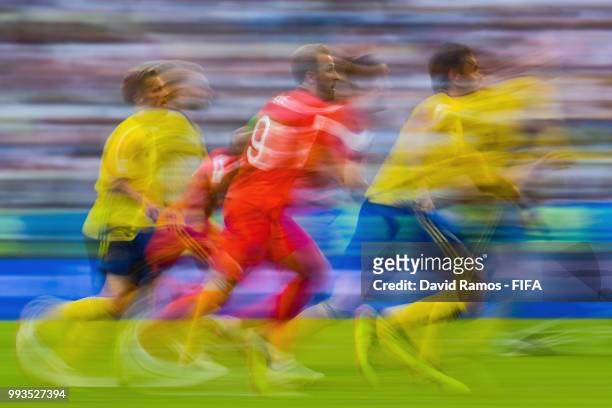 Harry Kane of England runs with the ball during the 2018 FIFA World Cup Russia Quarter Final match between Sweden and England at Samara Arena on July...