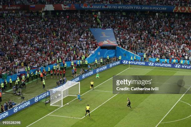 Ivan Rakitic of Croatia scores the fifth, and the winning penalty in the penalty shoot out during the 2018 FIFA World Cup Russia Quarter Final match...