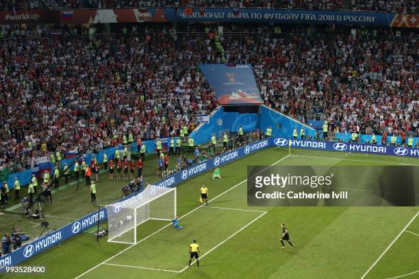 Ivan Rakitic of Croatia scores the fifth, and the winning penalty in the penalty shoot out during the 2018 FIFA World Cup Russia Quarter Final match...