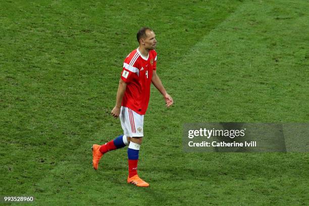 Sergey Ignashevich of Russia makes his way to the penalty spot in the penalty shoot out during the 2018 FIFA World Cup Russia Quarter Final match...