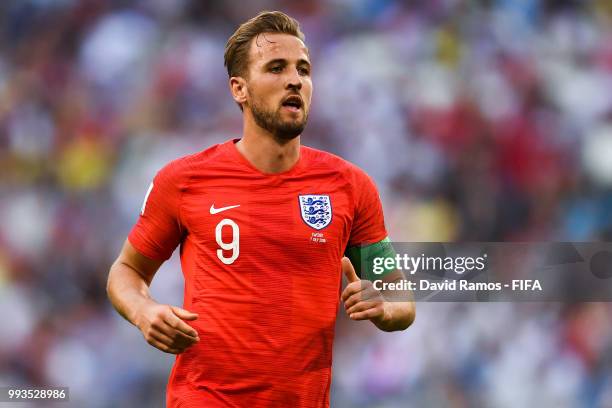 Harry Kane of England looks on during the 2018 FIFA World Cup Russia Quarter Final match between Sweden and England at Samara Arena on July 7, 2018...