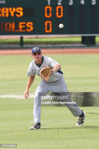 Sarasota, FL 2018 first round C draft pick Nick Schnell of the Rays makes a catch in the outfield and then tosses the ball back in during the Gulf...