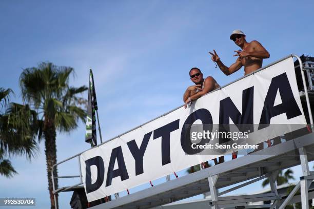 Fan party in the infield prior to the Monster Energy NASCAR Cup Series Coke Zero Sugar 400 at Daytona International Speedway on July 7, 2018 in...