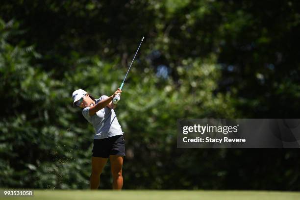 Nasa Hataoka of Japan hits her approach shot on the first hole during the third round of the Thornberry Creek LPGA Classic at Thornberry Creek at...