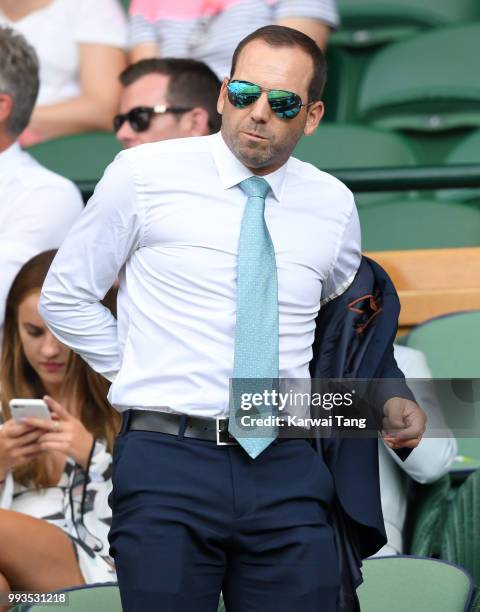 Sergio Garcia attends day six of the Wimbledon Tennis Championships at the All England Lawn Tennis and Croquet Club on July 7, 2018 in London,...