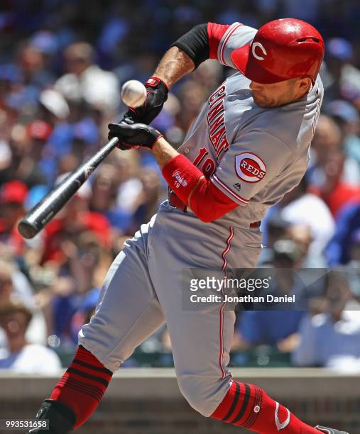 Joey Votto of the Cincinnati Reds bats against the Chicago Cubs at Wrigley Field on July 6, 2018 in Chicago, Illinois. The Reds defeated the Cubs 3-2.