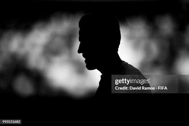 Harry Kane of England looks on during the warm up prior to the 2018 FIFA World Cup Russia Quarter Final match between Sweden and England at Samara...