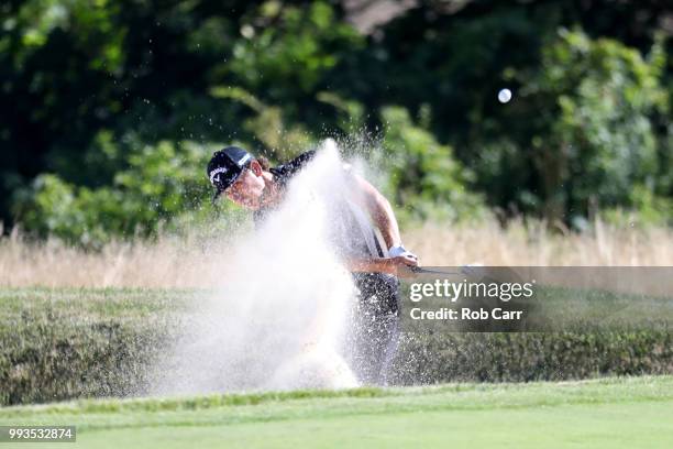 Kelly Kraft hits from the bunker to the 17th green during round three of A Military Tribute At The Greenbrier held at the Old White TPC course on...