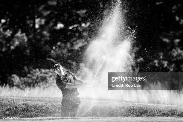 Kelly Kraft hits from the bunker to the 17th green during round three of A Military Tribute At The Greenbrier held at the Old White TPC course on...