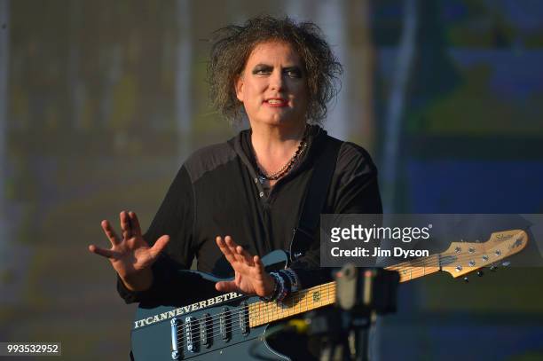 Robert Smith of The Cure performs live on stage during British Summer Time at Hyde Park on July 7, 2018 in London, England.