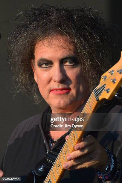 Robert Smith of The Cure performs live on stage during British Summer Time at Hyde Park on July 7, 2018 in London, England.