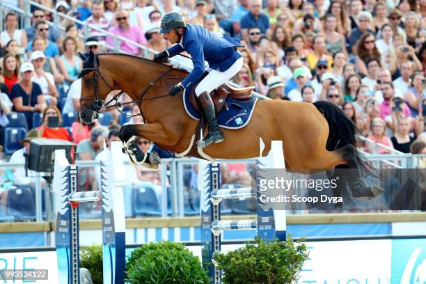 Philippe Rozier riding Cristallo A LM competes in the Global Champions Tour Grand Prix of Paris at Champ de Mars on July 7, 2018 in Paris, France.