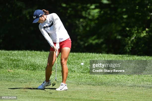Jin Young Ko of Korea hits her approach shot on the first hole during the third round of the Thornberry Creek LPGA Classic at Thornberry Creek at...